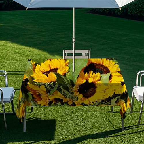 Fasbuy Tischdecke Abwaschbar Outdoor, Rechteckige Tischdecken mit Schirmloch und Reißverschluss, Gartentischdecke Geburtstag, Tischtuch für Terrasse, Garten (Gelbe Sonnenblumen,305x152cm) von Fasbuy
