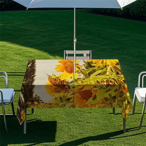 Fasbuy Tischdecke Abwaschbar Outdoor, Rechteckige Tischdecken mit Schirmloch und Reißverschluss, Gartentischdecke Geburtstag, Tischtuch für Terrasse, Garten (Nostalgische Sonnenblumen,305x152cm) von Fasbuy