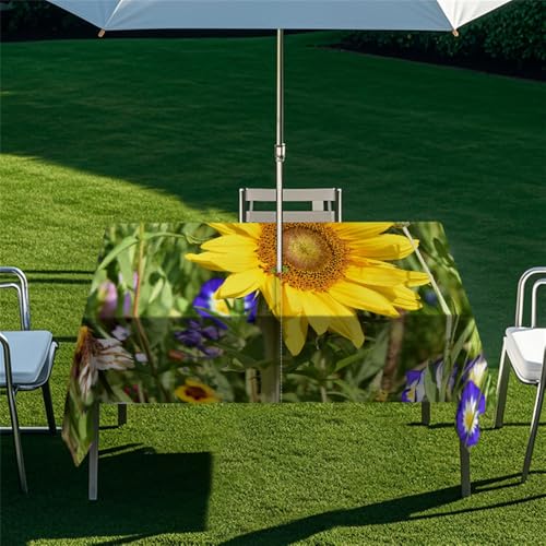 Fasbuy Tischdecke Abwaschbar Outdoor, Rechteckige Tischdecken mit Schirmloch und Reißverschluss, Gartentischdecke Geburtstag, Tischtuch für Terrasse, Garten (Sonnenblumen,305x152cm) von Fasbuy