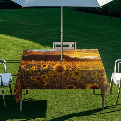 Fasbuy Tischdecke Abwaschbar Outdoor, Rechteckige Tischdecken mit Schirmloch und Reißverschluss, Gartentischdecke Geburtstag, Tischtuch für Terrasse, Garten (Sonnenuntergang,305x152cm) von Fasbuy