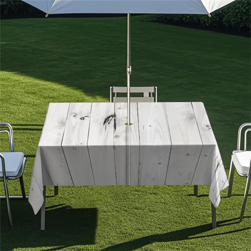 Fasbuy Tischdecke Abwaschbar Outdoor, Rechteckige Tischdecken mit Schirmloch und Reißverschluss, Marmor Drucke Gartentischdecke Geburtstag, Tischtuch für Garten Party (Grau 2,300x150cm) von Fasbuy