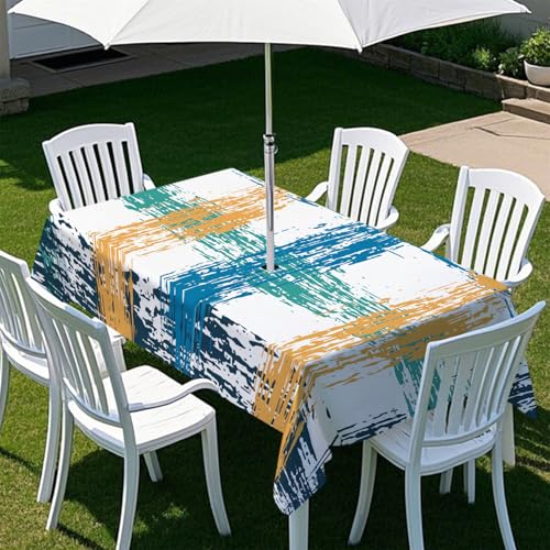 Fasbuy Tischdecke Abwaschbar Outdoor, Rechteckige Tischdecken mit Schirmloch und Reißverschluss, Streifen Drucke Gartentischdecke Geburtstag, Tischtuch für Garten Party (Blaugrün,300x150cm) von Fasbuy