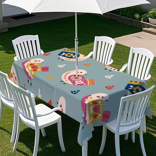 Fasbuy Tischdecke Abwaschbar Outdoor, Rechteckige Tischdecken mit Schirmloch und Reißverschluss, Vogel Blume Drucke Gartentischdecke Geburtstag, Tischtuch für Garten Party (Grau,300x150cm) von Fasbuy