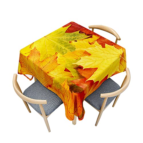 Fasbuy Tischdecke Abwaschbar Quadratisch, 3D Ahornblatt Muster Tischdecke Lotuseffekt Schmutzabweisend Tisch Decken Tischtuch Tischwäsche Modern Mitteldecke, 4 Klammer (Gelb Blatt,60x60cm) von Fasbuy