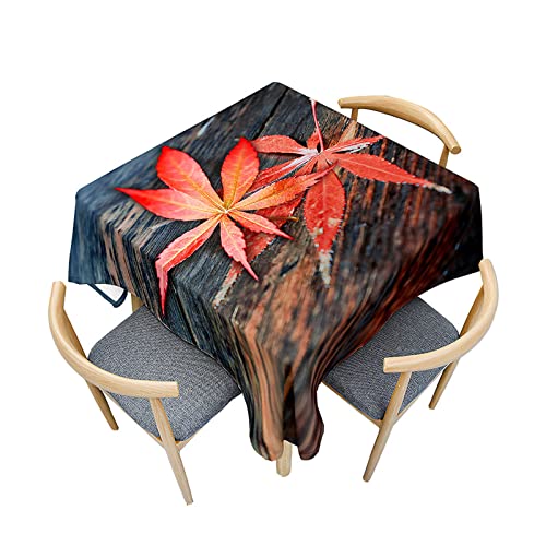 Fasbuy Tischdecke Abwaschbar Quadratisch, 3D Ahornblatt Muster Tischdecke Lotuseffekt Schmutzabweisend Tisch Decken Tischtuch Tischwäsche Modern Mitteldecke, 4 Klammer (Rot Ahornblatt,60x60cm) von Fasbuy