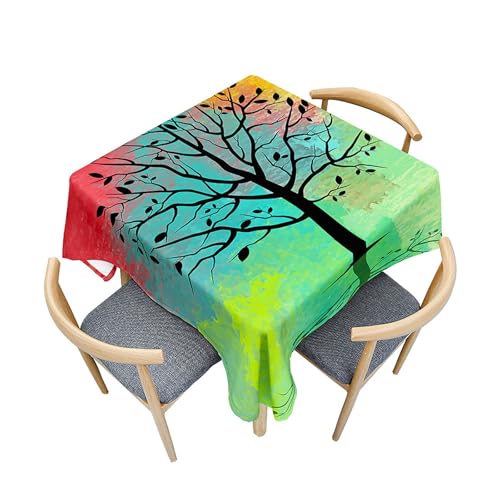 Fasbuy Tischdecke Abwaschbar Quadratisch, 3D Baum Muster Tischdecke Lotuseffekt Schmutzabweisend Tisch Decken Tischtuch Tischwäsche Modern Mitteldecke, 4 Klammer (Aquarell,60x60cm) von Fasbuy
