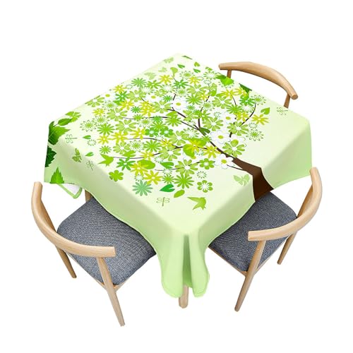 Fasbuy Tischdecke Abwaschbar Quadratisch, 3D Baum Muster Tischdecke Lotuseffekt Schmutzabweisend Tisch Decken Tischtuch Tischwäsche Modern Mitteldecke, 4 Klammer (Grün Blume,200x200cm) von Fasbuy