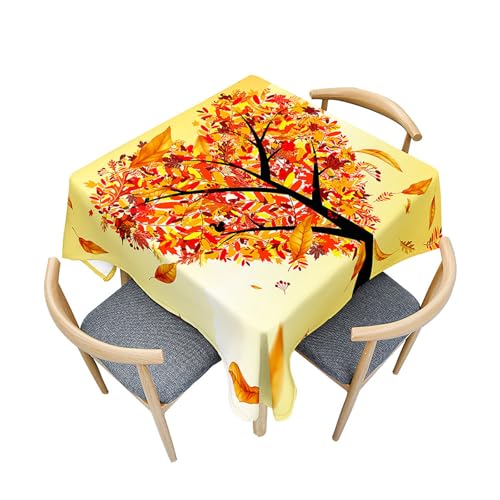 Fasbuy Tischdecke Abwaschbar Quadratisch, 3D Baum Muster Tischdecke Lotuseffekt Schmutzabweisend Tisch Decken Tischtuch Tischwäsche Modern Mitteldecke, 4 Klammer (Herbst,150x150cm) von Fasbuy