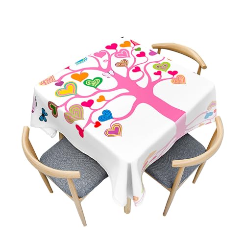 Fasbuy Tischdecke Abwaschbar Quadratisch, 3D Baum Muster Tischdecke Lotuseffekt Schmutzabweisend Tisch Decken Tischtuch Tischwäsche Modern Mitteldecke, 4 Klammer (Liebesherz,80x80cm) von Fasbuy