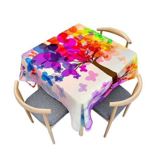Fasbuy Tischdecke Abwaschbar Quadratisch, 3D Baum Muster Tischdecke Lotuseffekt Schmutzabweisend Tisch Decken Tischtuch Tischwäsche Modern Mitteldecke, 4 Klammer (Schmetterling,60x60cm) von Fasbuy