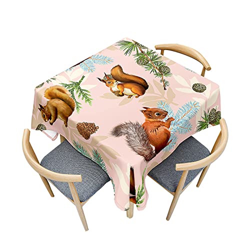 Fasbuy Tischdecke Abwaschbar Quadratisch, 3D Eichhörnchen Muster Tischdecke Lotuseffekt Schmutzabweisend Tisch Decken Tischtuch Modern Tischwäsche, 4 Klammer (Tannenblätter,150x150cm) von Fasbuy