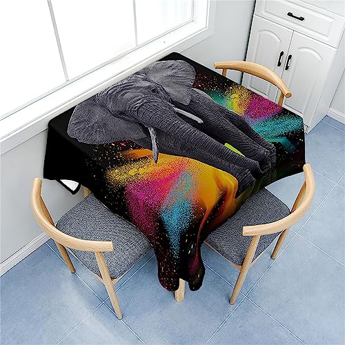 Fasbuy Tischdecke Abwaschbar Quadratisch, 3D Elefant Muster Tischdecke Lotuseffekt Schmutzabweisend Tisch Decken Tischtuch Tischwäsche Modern Mitteldecke, 4 Klammer (80x80cm,Aquarell) von Fasbuy
