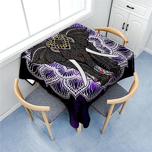 Fasbuy Tischdecke Abwaschbar Quadratisch, 3D Elefant Muster Tischdecke Lotuseffekt Schmutzabweisend Tisch Decken Tischtuch Tischwäsche Modern Mitteldecke, 4 Klammer (80x80cm,Ethnisch Stil) von Fasbuy