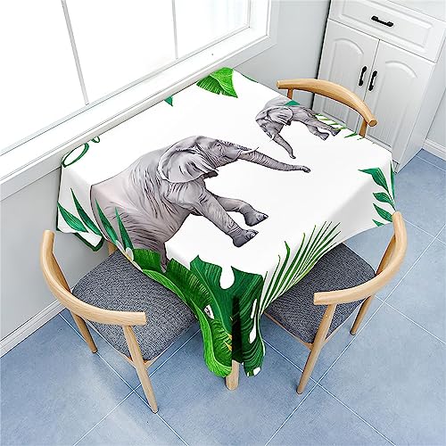 Fasbuy Tischdecke Abwaschbar Quadratisch, 3D Elefant Muster Tischdecke Lotuseffekt Schmutzabweisend Tisch Decken Tischtuch Tischwäsche Modern Mitteldecke, 4 Klammer (80x80cm,Grün Blatt) von Fasbuy