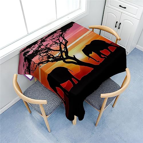Fasbuy Tischdecke Abwaschbar Quadratisch, 3D Elefant Muster Tischdecke Lotuseffekt Schmutzabweisend Tisch Decken Tischtuch Tischwäsche Modern Mitteldecke, 4 Klammer (80x80cm,Sonnenuntergang) von Fasbuy