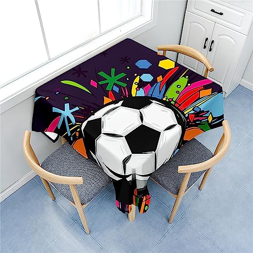 Fasbuy Tischdecke Abwaschbar Quadratisch, 3D Fußball Muster Tischdecke Lotuseffekt Schmutzabweisend Tisch Decken Tischtuch Tischwäsche Modern Mitteldecke, 4 Klammer (Mehrfarbig,85x85cm) von Fasbuy