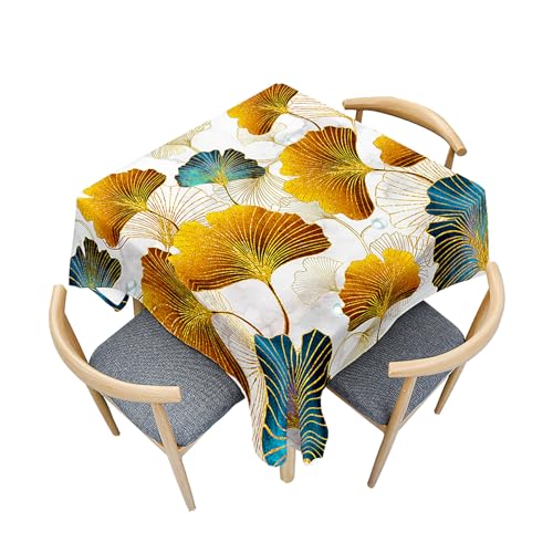 Fasbuy Tischdecke Abwaschbar Quadratisch, 3D Gingkoblatt Muster Tischdecke Lotuseffekt Schmutzabweisend Tisch Decken Tischtuch Tischwäsche Modern Mitteldecke Abwaschbar (Chinesisch Stil,200x200cm) von Fasbuy