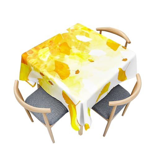 Fasbuy Tischdecke Abwaschbar Quadratisch, 3D Gingkoblatt Muster Tischdecke Lotuseffekt Schmutzabweisend Tisch Decken Tischtuch Tischwäsche Modern Mitteldecke Abwaschbar (Gelb Blatt,80x80cm) von Fasbuy