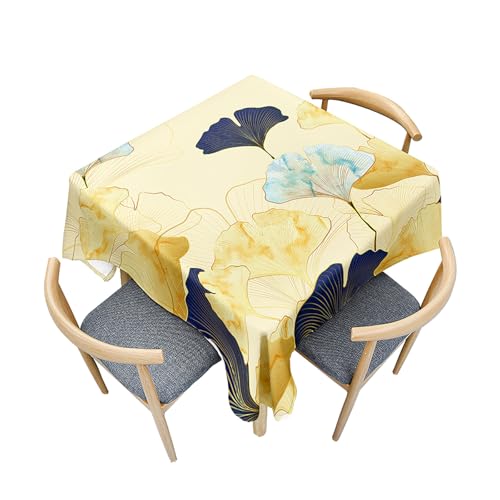 Fasbuy Tischdecke Abwaschbar Quadratisch, 3D Gingkoblatt Muster Tischdecke Lotuseffekt Schmutzabweisend Tisch Decken Tischtuch Tischwäsche Modern Mitteldecke Abwaschbar (Gold Blatt,60x60cm) von Fasbuy