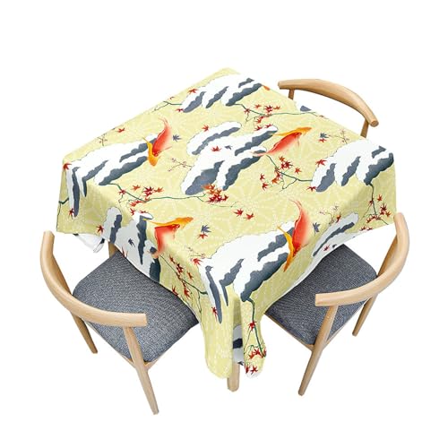 Fasbuy Tischdecke Abwaschbar Quadratisch, 3D Goldfisch Muster Tischdecke Lotuseffekt Schmutzabweisend Tisch Decken Tischtuch Tischwäsche Modern Mitteldecke, 4 Klammer (Chinesisch Stil,80x80cm) von Fasbuy