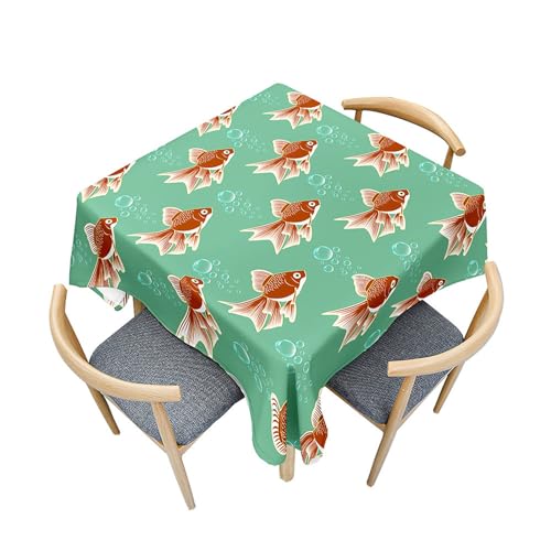 Fasbuy Tischdecke Abwaschbar Quadratisch, 3D Goldfisch Muster Tischdecke Lotuseffekt Schmutzabweisend Tisch Decken Tischtuch Tischwäsche Modern Mitteldecke, 4 Klammer (Fisch,80x80cm) von Fasbuy