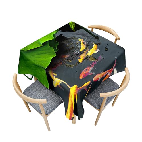 Fasbuy Tischdecke Abwaschbar Quadratisch, 3D Goldfisch Muster Tischdecke Lotuseffekt Schmutzabweisend Tisch Decken Tischtuch Tischwäsche Modern Mitteldecke, 4 Klammer (Lotusblatt,80x80cm) von Fasbuy