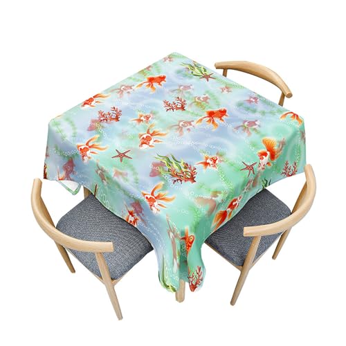 Fasbuy Tischdecke Abwaschbar Quadratisch, 3D Goldfisch Muster Tischdecke Lotuseffekt Schmutzabweisend Tisch Decken Tischtuch Tischwäsche Modern Mitteldecke, 4 Klammer (Seetang,180x180cm) von Fasbuy