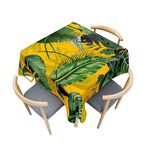 Fasbuy Tischdecke Abwaschbar Quadratisch, 3D Grün Blatt Muster Tischdecke Lotuseffekt Schmutzabweisend Tisch Decken Tischtuch Tischwäsche Modern Mitteldecke, 4 Klammer (Bananenblatt,80x80cm) von Fasbuy
