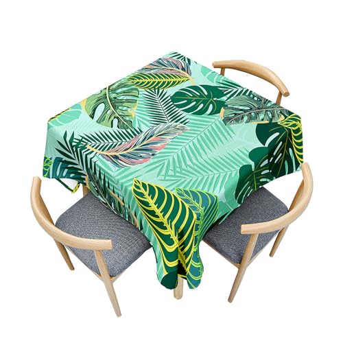 Fasbuy Tischdecke Abwaschbar Quadratisch, 3D Grün Blatt Muster Tischdecke Lotuseffekt Schmutzabweisend Tisch Decken Tischtuch Tischwäsche Modern Mitteldecke, 4 Klammer (Grün Blatt,120x120cm) von Fasbuy