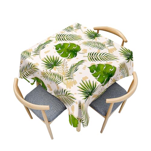 Fasbuy Tischdecke Abwaschbar Quadratisch, 3D Grün Blatt Muster Tischdecke Lotuseffekt Schmutzabweisend Tisch Decken Tischtuch Tischwäsche Modern Mitteldecke, 4 Klammer (Monstera-Blatt,60x60cm) von Fasbuy