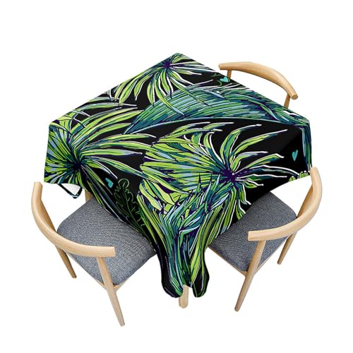 Fasbuy Tischdecke Abwaschbar Quadratisch, 3D Grün Blatt Muster Tischdecke Lotuseffekt Schmutzabweisend Tisch Decken Tischtuch Tischwäsche Modern Mitteldecke, 4 Klammer (Tropisch Pflanze,90x90cm) von Fasbuy
