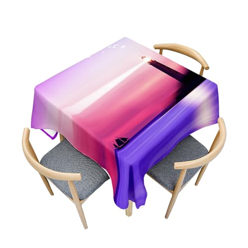 Fasbuy Tischdecke Abwaschbar Quadratisch, 3D Leuchtturm Muster Tischdecke Lotuseffekt Schmutzabweisend Tisch Decken Tischtuch Tischwäsche Modern Mitteldecke Abwaschbar (Meerblick,80x80cm) von Fasbuy
