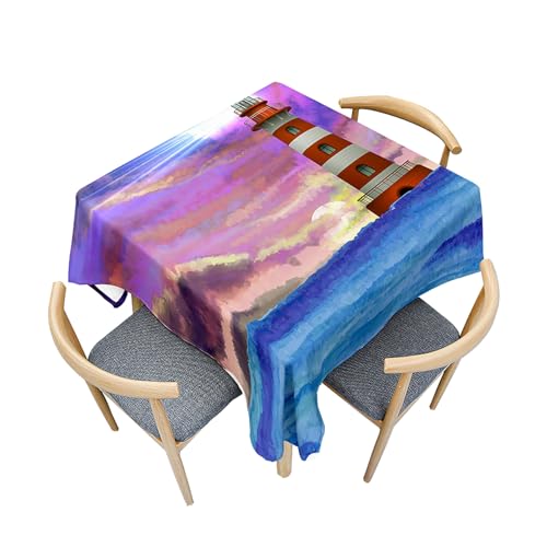Fasbuy Tischdecke Abwaschbar Quadratisch, 3D Leuchtturm Muster Tischdecke Lotuseffekt Schmutzabweisend Tisch Decken Tischtuch Tischwäsche Modern Mitteldecke Abwaschbar (Ölgemälde,60x60cm) von Fasbuy