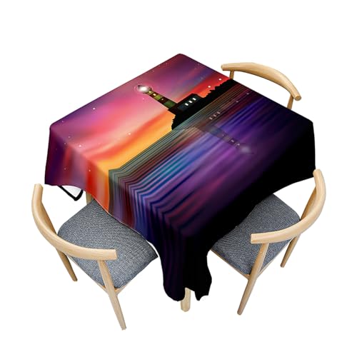 Fasbuy Tischdecke Abwaschbar Quadratisch, 3D Leuchtturm Muster Tischdecke Lotuseffekt Schmutzabweisend Tisch Decken Tischtuch Tischwäsche Modern Mitteldecke Abwaschbar (Sternenhimmel,90x90cm) von Fasbuy