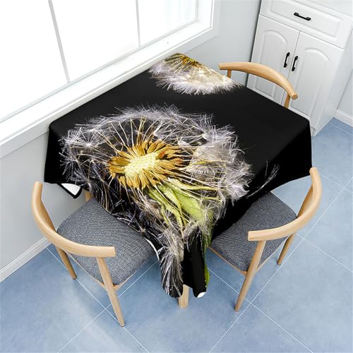 Fasbuy Tischdecke Abwaschbar Quadratisch, 3D Löwenzahn Muster Tischdecke Lotuseffekt Schmutzabweisend Tisch Decken Tischtuch Tischwäsche Modern Mitteldecke, 4 Klammer (Löwenzahn 1,80x80cm) von Fasbuy