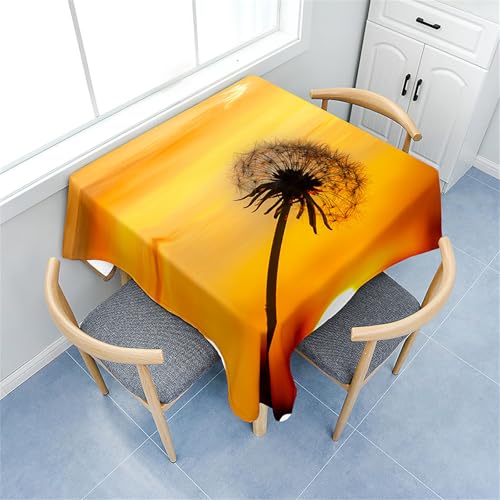 Fasbuy Tischdecke Abwaschbar Quadratisch, 3D Löwenzahn Muster Tischdecke Lotuseffekt Schmutzabweisend Tisch Decken Tischtuch Tischwäsche Modern Mitteldecke, 4 Klammer (Sonnenuntergang,150x150cm) von Fasbuy
