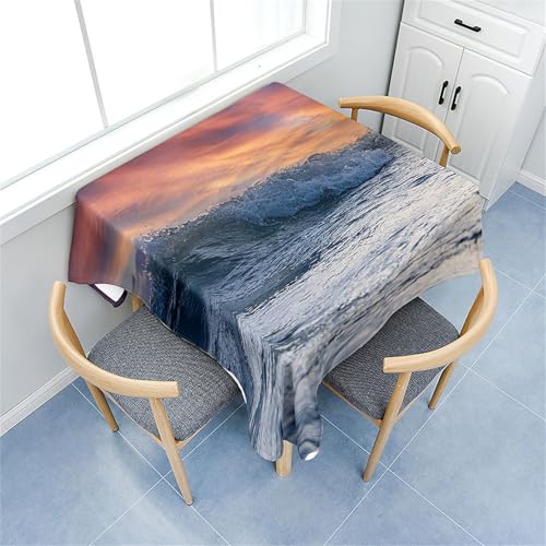 Fasbuy Tischdecke Abwaschbar Quadratisch, 3D Meereswellen Muster Tischdecke Lotuseffekt Schmutzabweisend Tisch Decken Tischtuch Tischwäsche Modern Mitteldecke, 4 Klammer (Dämmerung,200x200cm) von Fasbuy