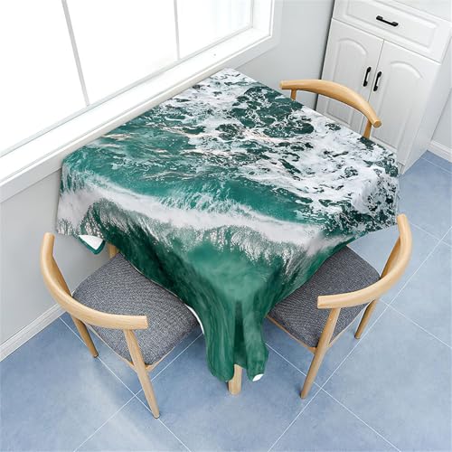 Fasbuy Tischdecke Abwaschbar Quadratisch, 3D Meereswellen Muster Tischdecke Lotuseffekt Schmutzabweisend Tisch Decken Tischtuch Tischwäsche Modern Mitteldecke, 4 Klammer (Meer,80x80cm) von Fasbuy