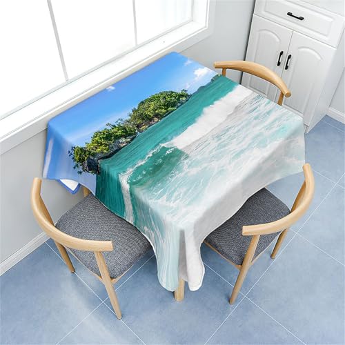 Fasbuy Tischdecke Abwaschbar Quadratisch, 3D Meereswellen Muster Tischdecke Lotuseffekt Schmutzabweisend Tisch Decken Tischtuch Tischwäsche Modern Mitteldecke, 4 Klammer (Meereswellen,80x80cm) von Fasbuy