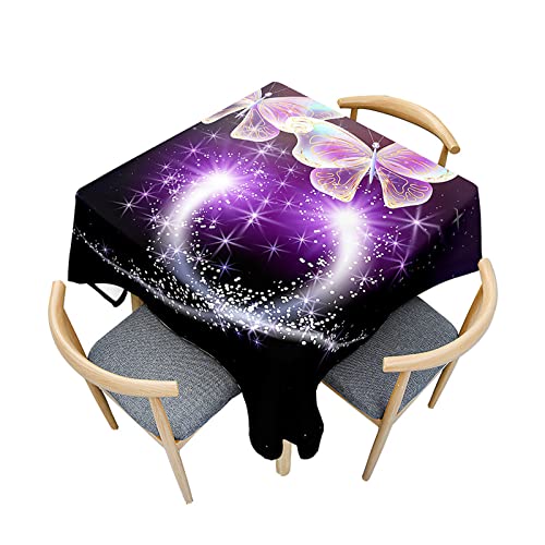 Fasbuy Tischdecke Abwaschbar Quadratisch, 3D Schmetterling Muster Tischdecke Lotuseffekt Schmutzabweisend Tisch Decken Tischtuch Tischwäsche Mitteldecke, 4 Klammer (Glänzend,80x80cm) von Fasbuy