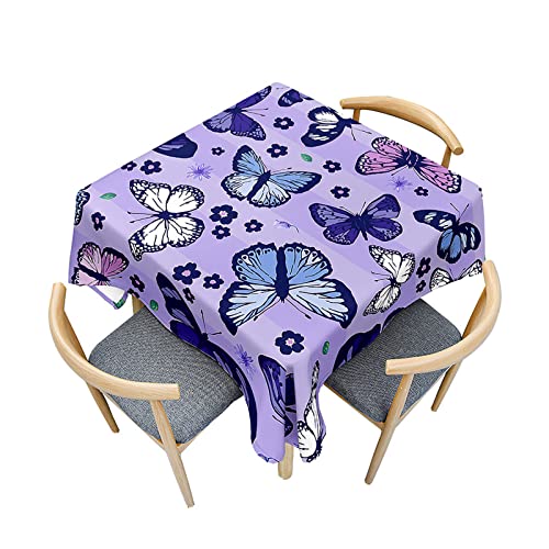 Fasbuy Tischdecke Abwaschbar Quadratisch, 3D Schmetterling Muster Tischdecke Lotuseffekt Schmutzabweisend Tisch Decken Tischtuch Tischwäsche Mitteldecke, 4 Klammer (Lila Blume,80x80cm) von Fasbuy