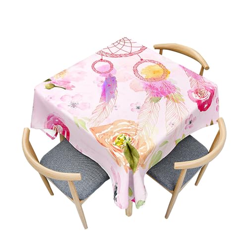 Fasbuy Tischdecke Abwaschbar Quadratisch, 3D Traumfänger Muster Tischdecke Lotuseffekt Schmutzabweisend Tisch Decken Tischtuch Tischwäsche Modern Mitteldecke, 4 Klammer (Blume,80x80cm) von Fasbuy