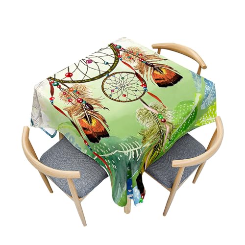 Fasbuy Tischdecke Abwaschbar Quadratisch, 3D Traumfänger Muster Tischdecke Lotuseffekt Schmutzabweisend Tisch Decken Tischtuch Tischwäsche Modern Mitteldecke, 4 Klammer (Feder,200x200cm) von Fasbuy