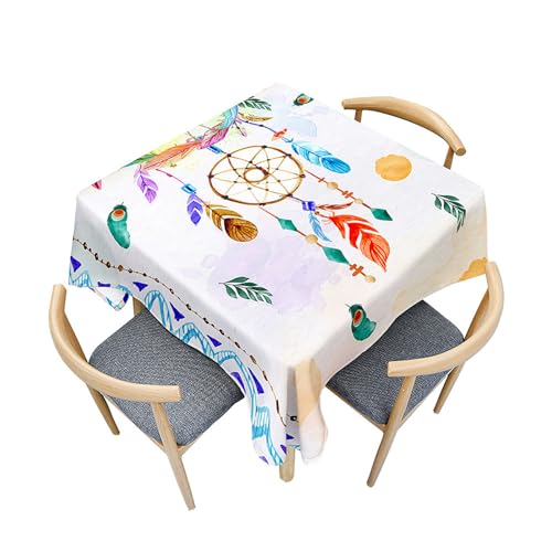 Fasbuy Tischdecke Abwaschbar Quadratisch, 3D Traumfänger Muster Tischdecke Lotuseffekt Schmutzabweisend Tisch Decken Tischtuch Tischwäsche Modern Mitteldecke, 4 Klammer (Grün Blatt,80x80cm) von Fasbuy