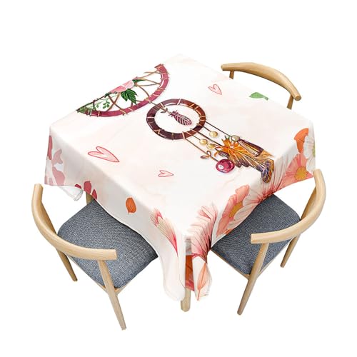 Fasbuy Tischdecke Abwaschbar Quadratisch, 3D Traumfänger Muster Tischdecke Lotuseffekt Schmutzabweisend Tisch Decken Tischtuch Tischwäsche Modern Mitteldecke, 4 Klammer (Liebesherz,80x80cm) von Fasbuy