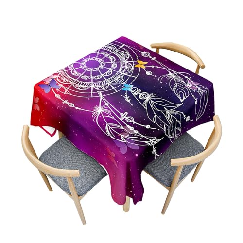 Fasbuy Tischdecke Abwaschbar Quadratisch, 3D Traumfänger Muster Tischdecke Lotuseffekt Schmutzabweisend Tisch Decken Tischtuch Tischwäsche Modern Mitteldecke, 4 Klammer (Schmetterling,80x80cm) von Fasbuy