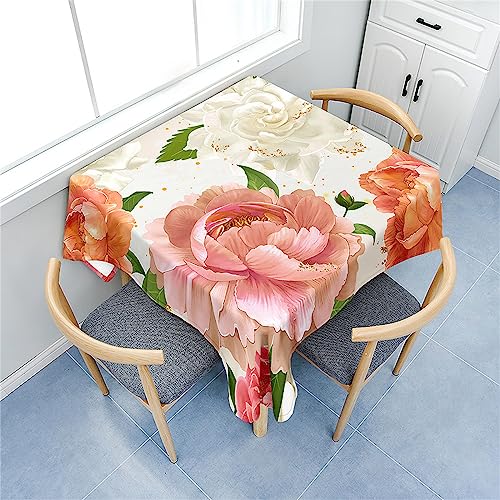 Fasbuy Tischdecke Abwaschbar Quadratisch,3D Pfingstrosenblüte Muster Tischdecke Lotuseffekt Schmutzabweisend Tisch Decken Tischtuch Tischwäsche Mitteldecke, 4 Klammer (Pfingstrosenblüte,100x100cm) von Fasbuy