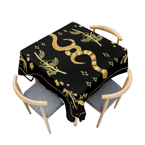 Fasbuy Tischdecke Abwaschbar Quadratisch Tischdecken, 3D Schlange Tischtuch aus Polyester Wasserabweisend mit Lotuseffekt, Draußen Tischwäsche Mit Tischtuchklammern (Gold,200x200cm) von Fasbuy