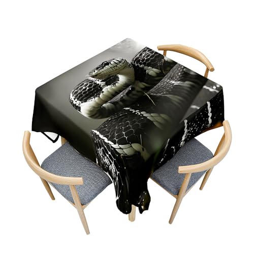 Fasbuy Tischdecke Abwaschbar Quadratisch Tischdecken, 3D Schlange Tischtuch aus Polyester Wasserabweisend mit Lotuseffekt, Draußen Tischwäsche Mit Tischtuchklammern (Schwarz,60x60cm) von Fasbuy