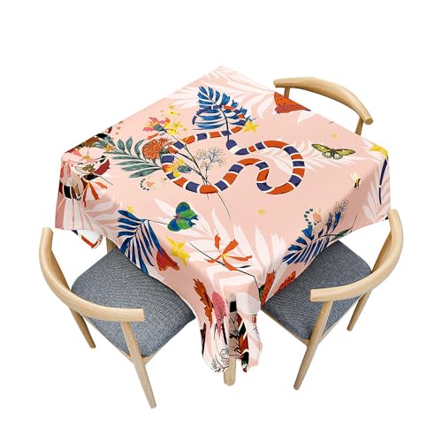 Fasbuy Tischdecke Abwaschbar Quadratisch Tischdecken, Schlange Tischtuch aus Polyester Wasserabweisend mit Lotuseffekt Draußen Tischwäsche Mit Tischtuchklammern (Erröten,80x80cm) von Fasbuy